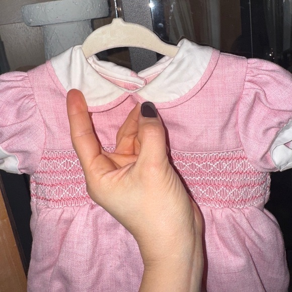 Rachel Riley smocked romper baby girl shortall peter pan collar embroidered - Picture 7 of 8